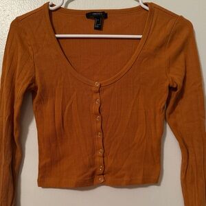 Forever 21 Rust Button-Down Ribbed Top